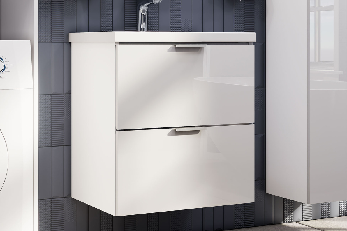 Тумба для ванной 2 ящика 60 см ХеленаБелый глянец