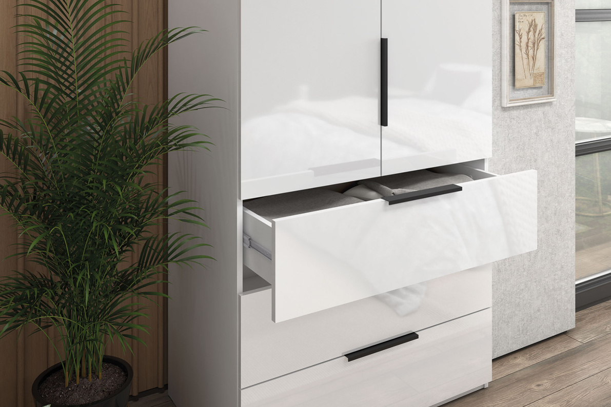 Шкаф 2-х дверный с ящиками, 90 см ЛюксБелый глянец, фото 2