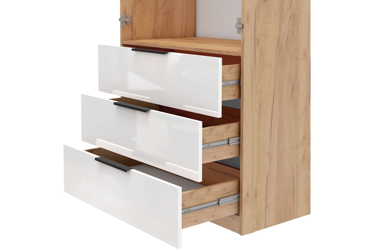 Шкаф 2-х дверный с ящиками, 90 см ЛюксБелый глянец, фото 6