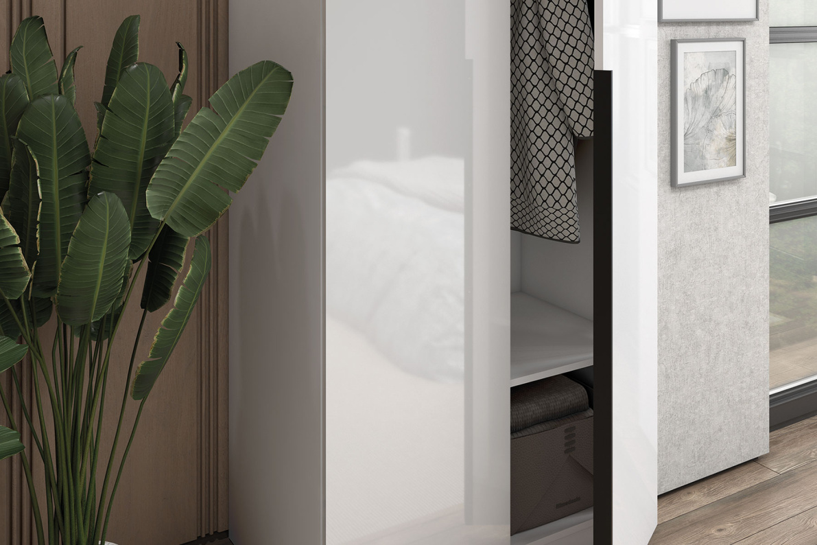 Шкаф 2-х дверный, 90 см ЛюксБелый глянец, фото 2