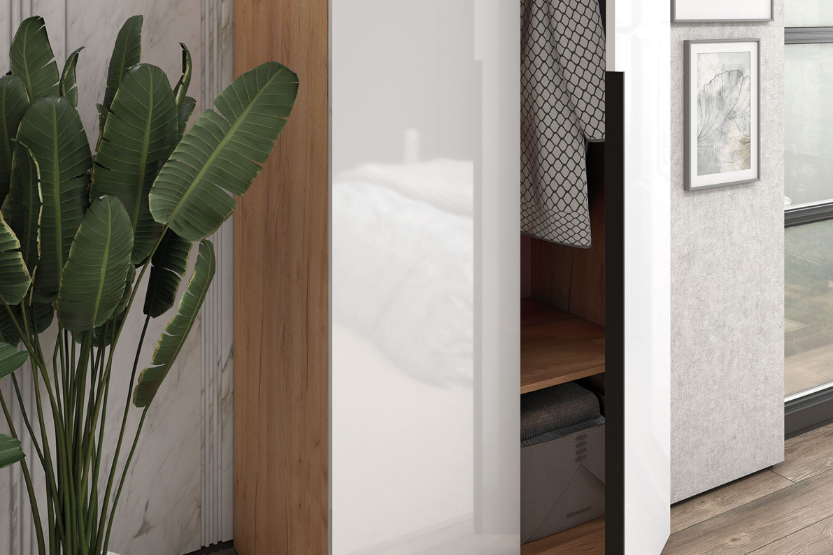 Шкаф 2-х дверный, 90 см ЛюксБелый глянец, фото 2