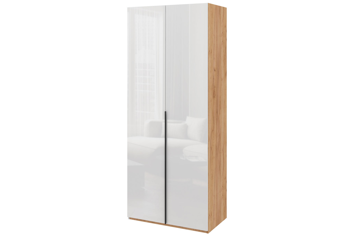 Шкаф 2-х дверный, 90 см ЛюксБелый глянец, фото 3