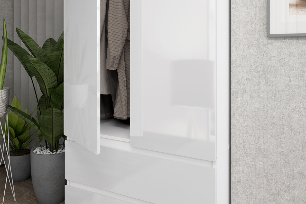 Шкаф 2-х дверный с ящиками, 90 см ЛюксБелый глянец, фото 2