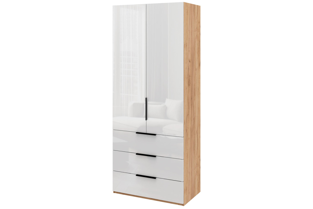 Шкаф 4-х дверный с полками и ящиками, 180 см ЛюксБелый глянец, фото 2