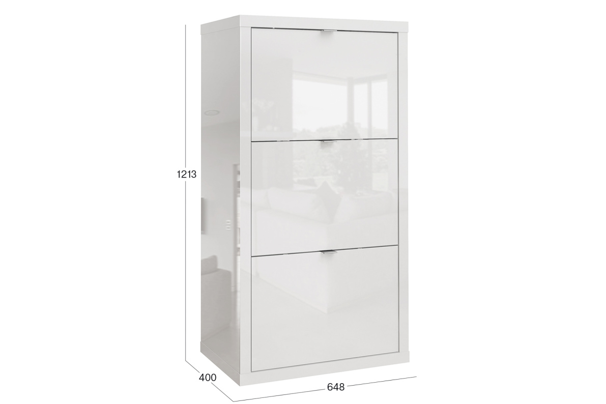 Тумба для обуви с 3-мя откидными ящиками 65х121,3х40 см НорденБелый глянец, фото 2