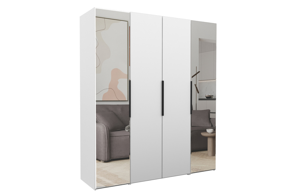 Шкаф 4-х дверный с зеркалом Оскар (компл.10)Белый