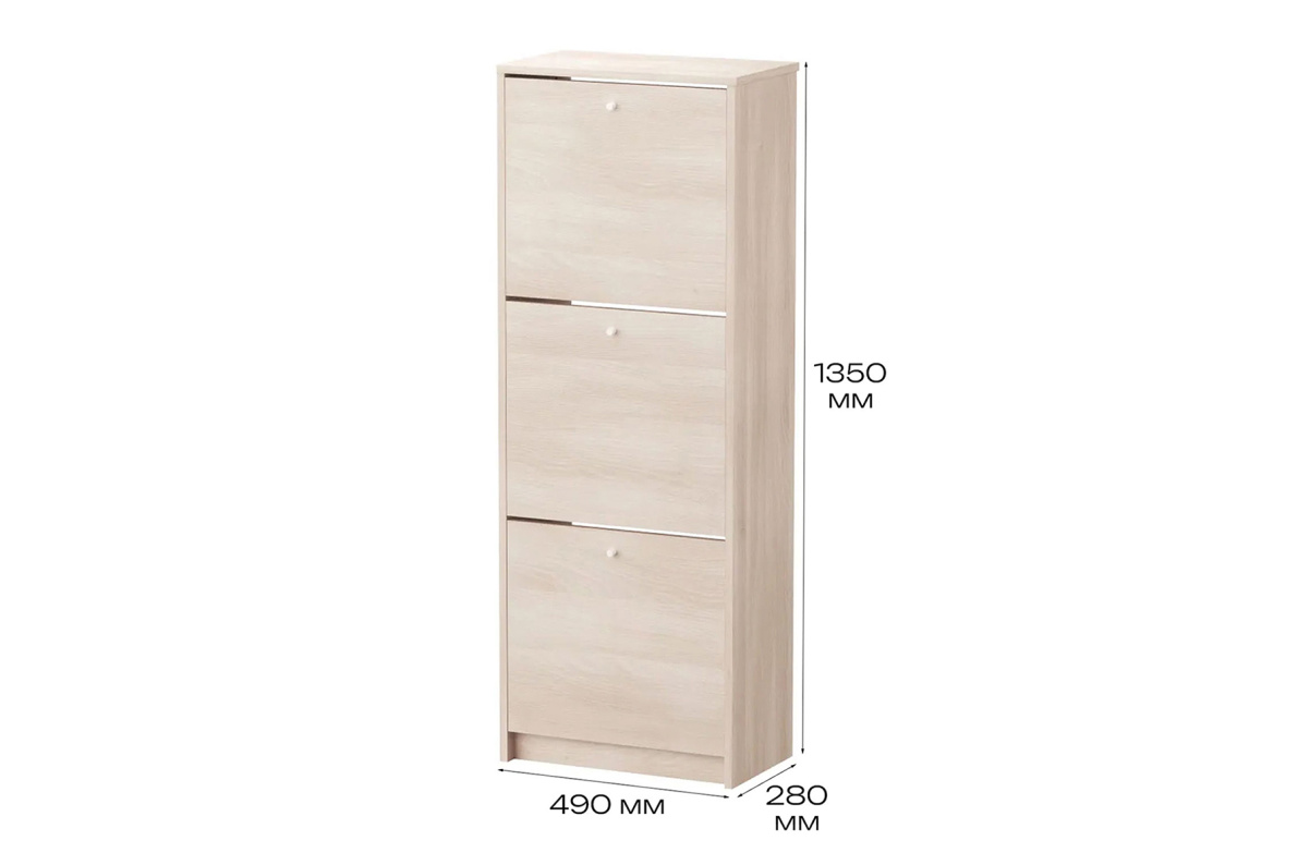 Обувница закрытая 49х28х135 см с тремя отделениями ТевиАкация Лэйклэнд светлая, фото 4